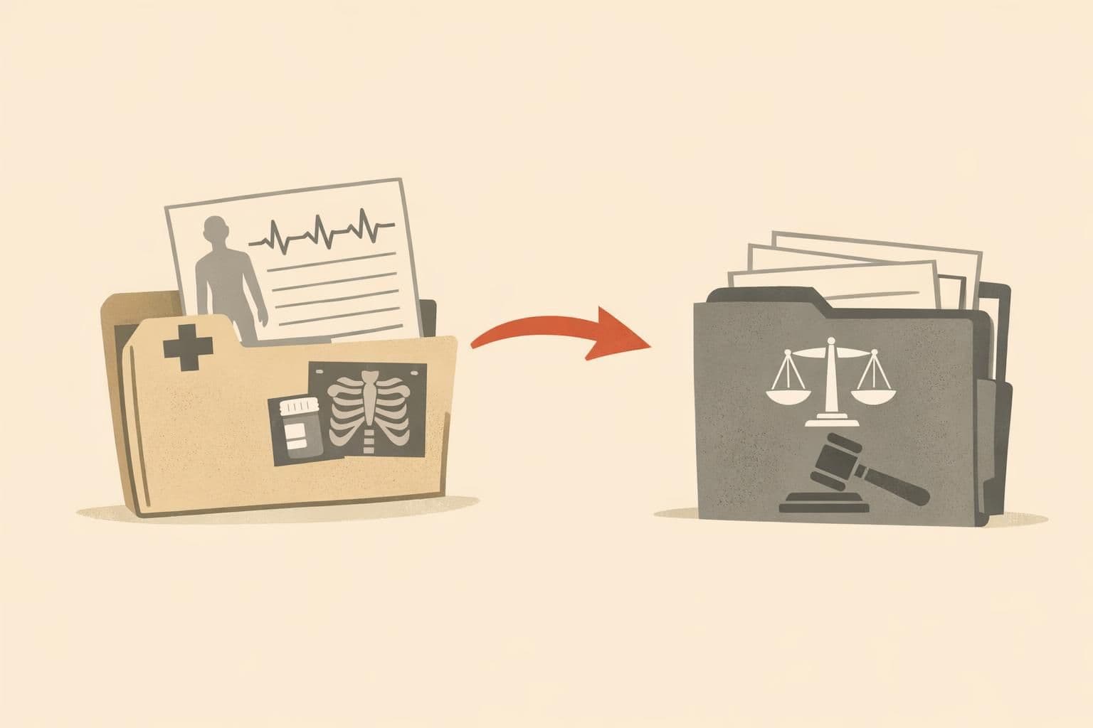 A medical chart moving into a legal case file