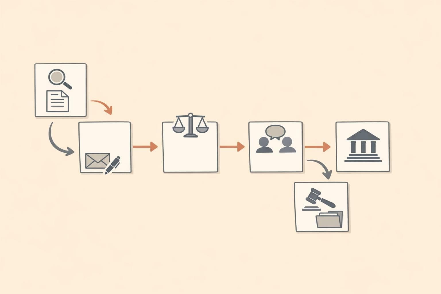 Connected cards representing a legal workflow